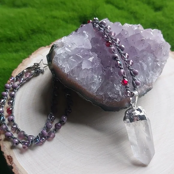 Silver Quartz Crystal Necklace Artisan Jewelry by Rust Belt Raised - Picture 4 of 12